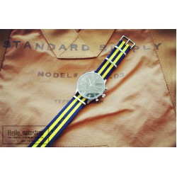 HNS Navy & Yellow Strip Heavy Duty Ballistic Nylon Watch Strap With Polished Stainless Steel Buckle