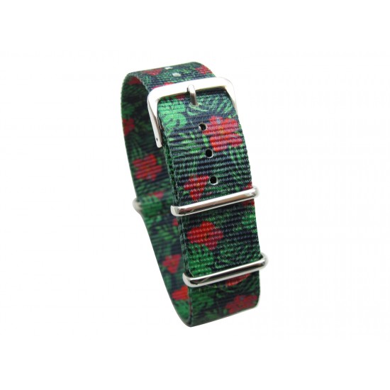 HNS Double Graphic Printed Tropical Ballistic Nylon Watch Strap With Polished Stainless Steel Buckle