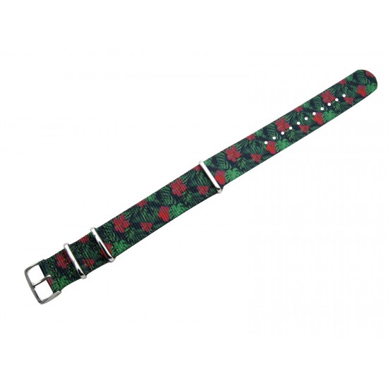 HNS Double Graphic Printed Tropical Ballistic Nylon Watch Strap With Polished Stainless Steel Buckle